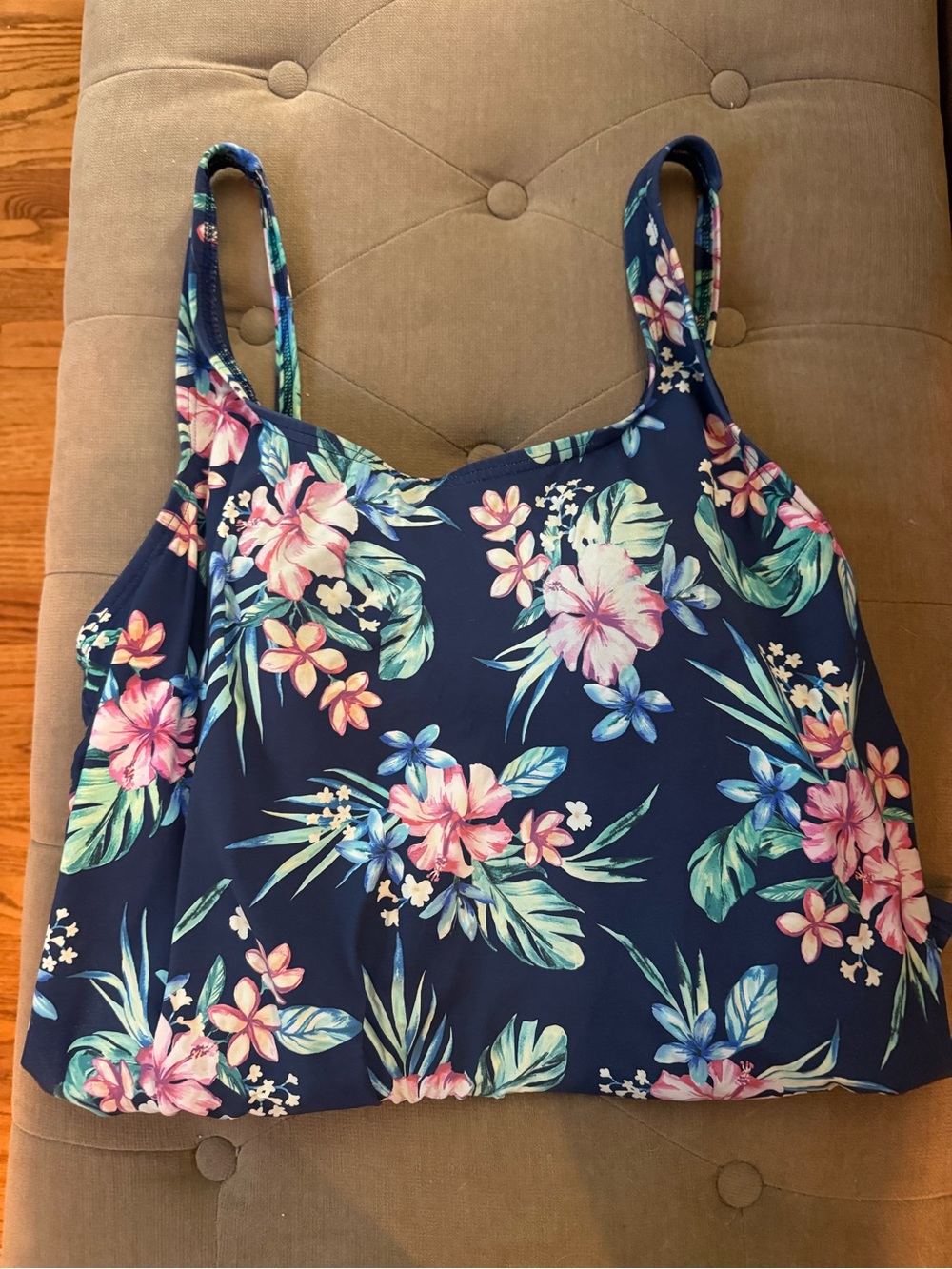 Lands' End Navy Tropical Floral One-Piece Swimsuit